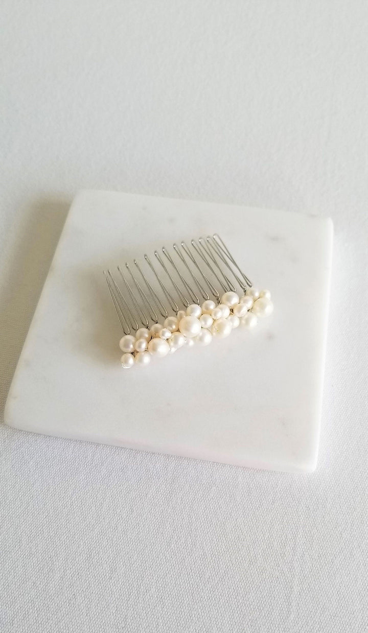 Freshwater Pearl Wedding Hair Comb, Small Pearl Crystal Bridal Hair Comb, Pearl Hair Comb for Bride - freshwater pearls, wire, metal comb