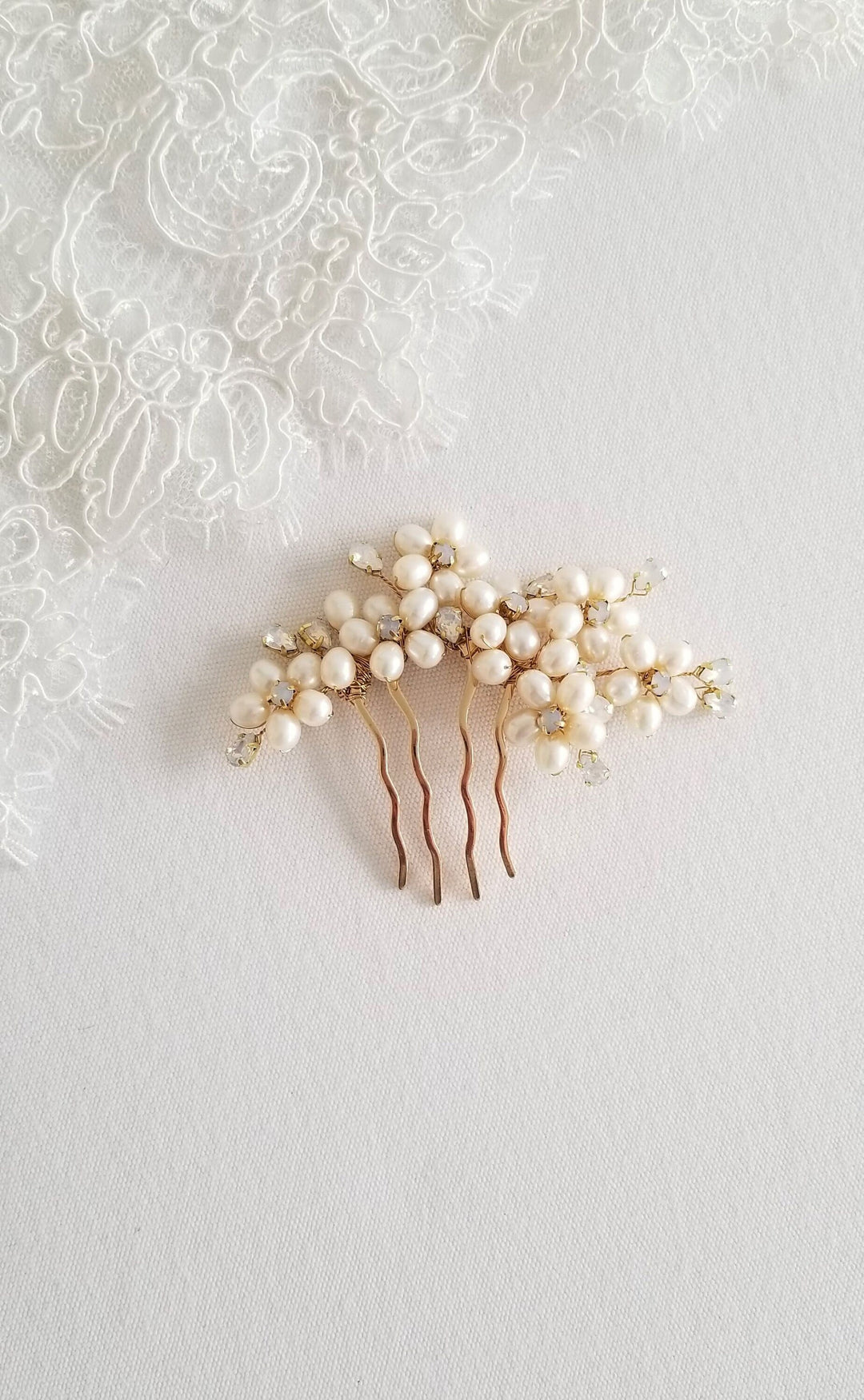 Freshwater Pearl Wedding Hair Comb, Small Pearl Crystal Bridal Hair Comb, Pearl Hair Comb for Bride - freshwater pearls, crystal rhinestones, wire, metal comb