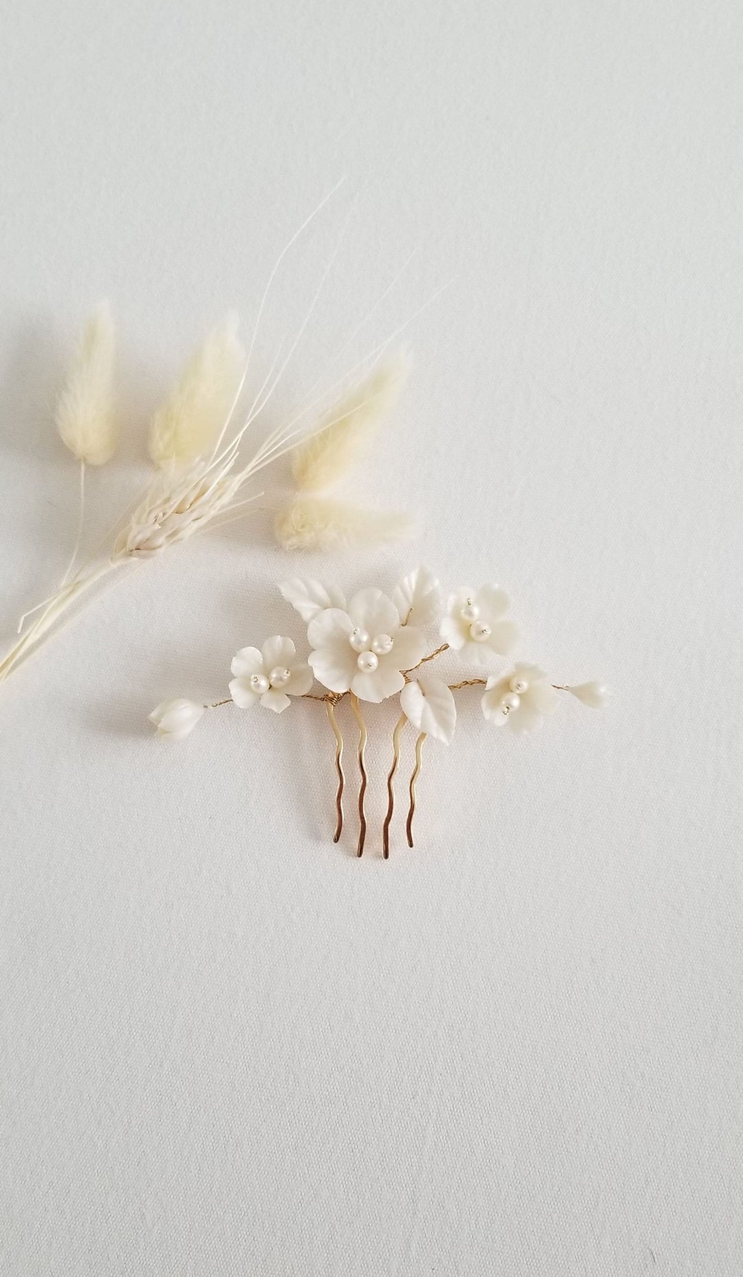 Wedding Hair Comb with Clay Flowers, Floral Bridal Hair Comb, Polymer Clay Flower Hair Comb For Bride - wire, polymer clay flowers, metal hair comb, freshwater pearls