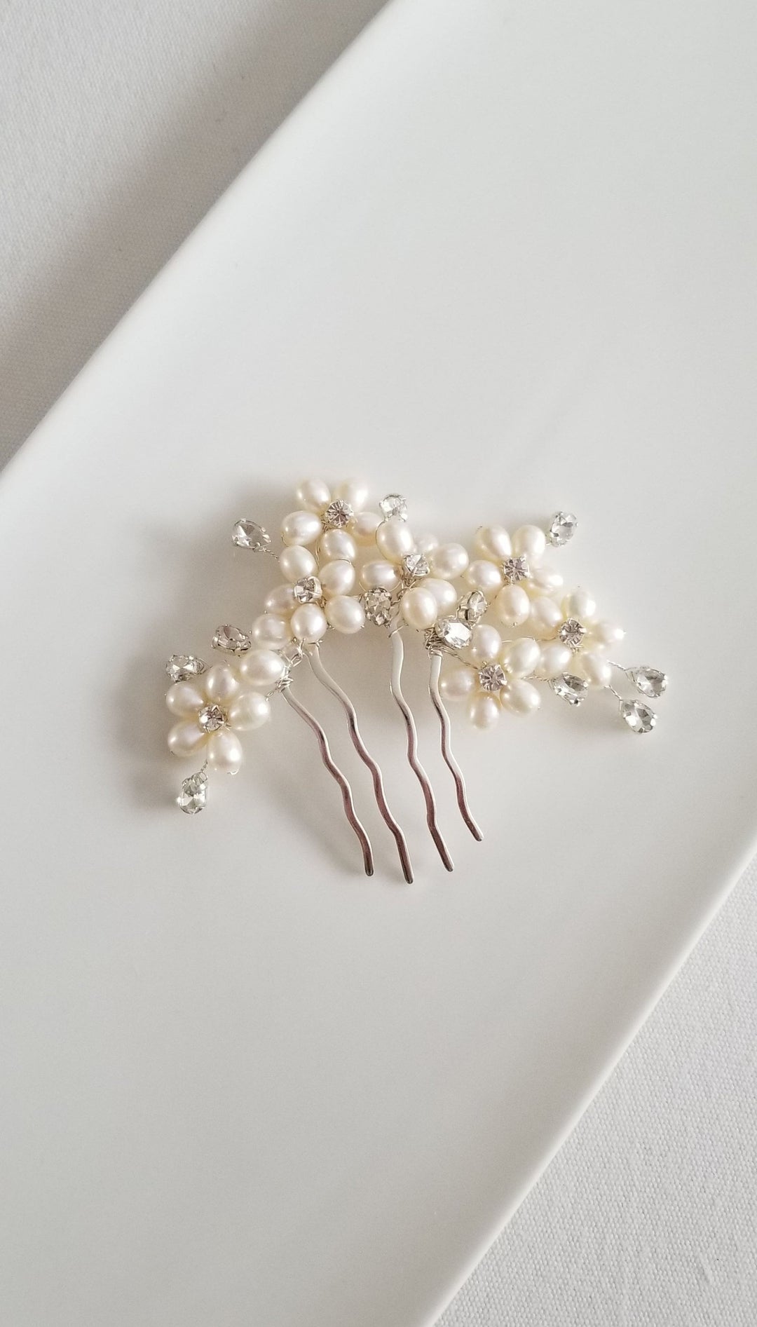 Freshwater Pearl Wedding Hair Comb, Small Pearl Crystal Bridal Hair Comb, Pearl Hair Comb for Bride - freshwater pearls, crystal rhinestones, wire, metal comb