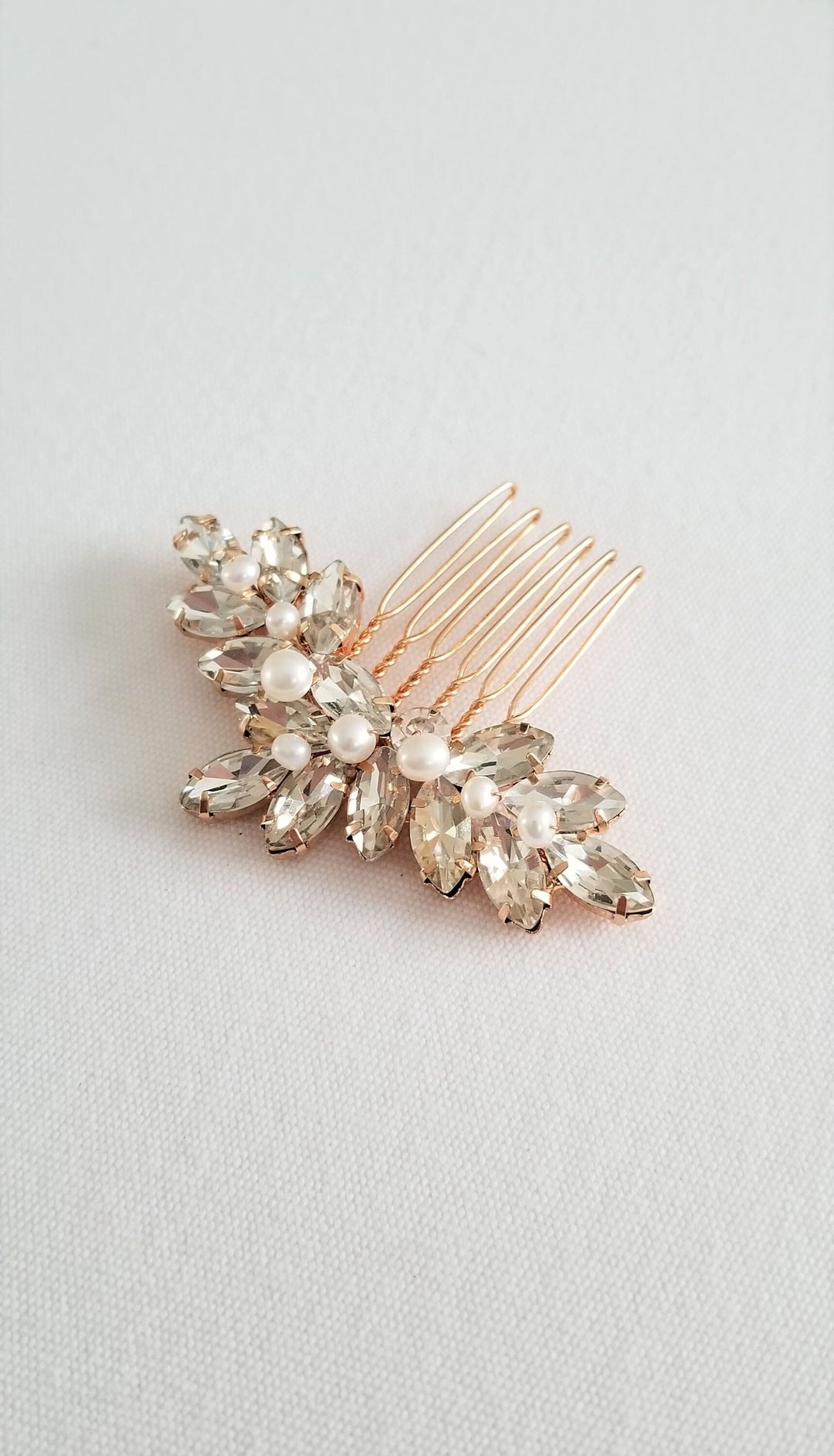 Wedding Hair Comb, Freshwater Pearl Bridal Hair Comb, Rose Gold Crystal Freshwater Pearl Hair Comb For Bride - freshwater pearls, wire, rhinestones, metal comb