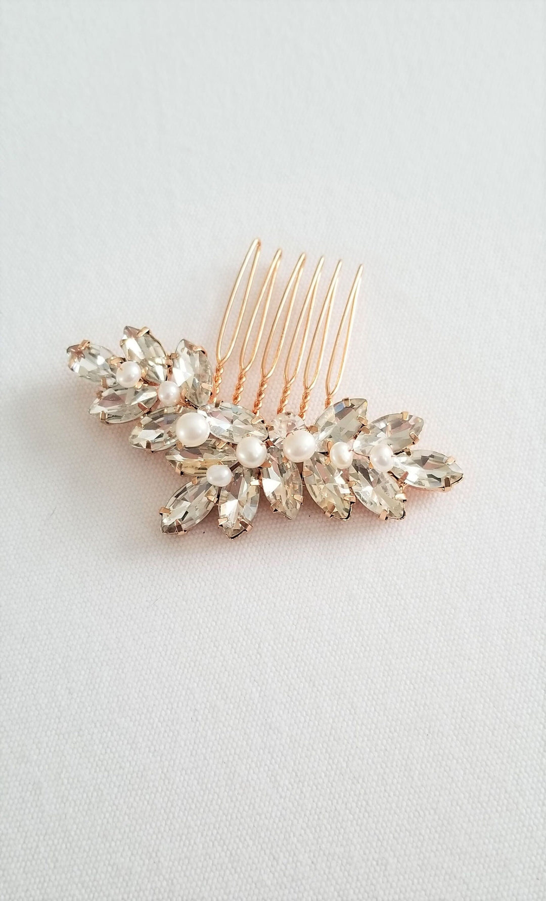 Wedding Hair Comb, Freshwater Pearl Bridal Hair Comb, Rose Gold Crystal Freshwater Pearl Hair Comb For Bride - freshwater pearls, wire, rhinestones, metal comb