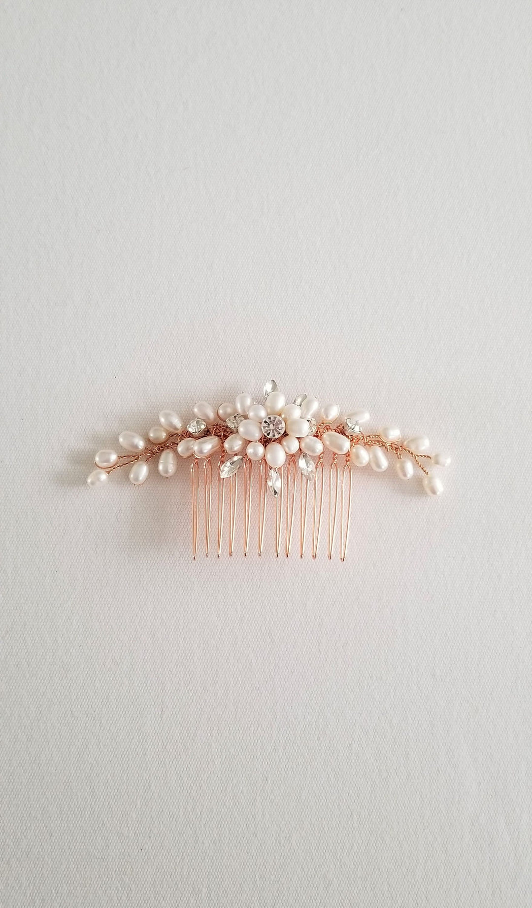 Freshwater Pearl Wedding Hair Comb, Small Pearl Crystal Bridal Hair Comb, Pearl Hair Comb for Bride - freshwater pearls, crystal rhinestones, wire, metal comb, metal leaves, metal flowers