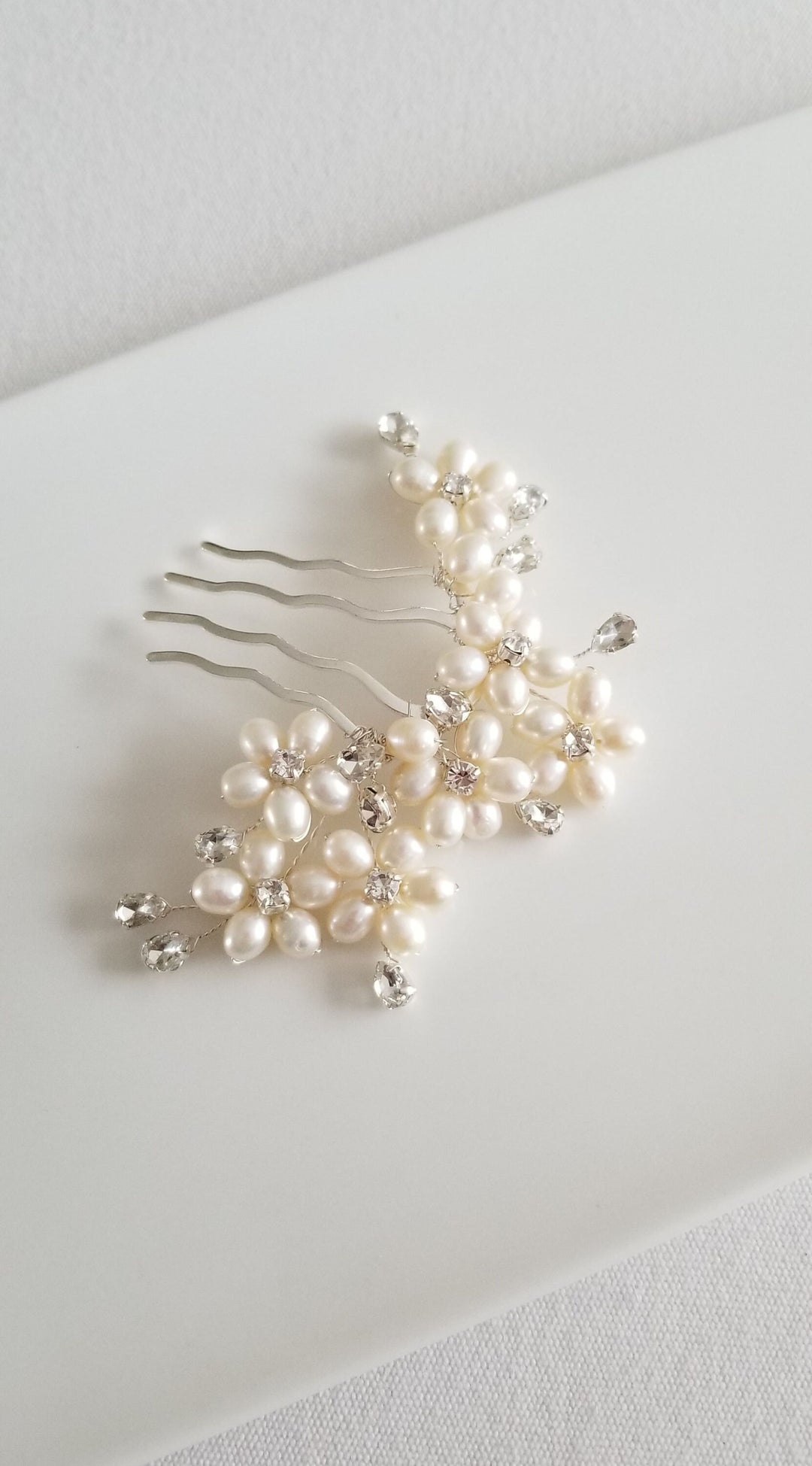 Freshwater Pearl Wedding Hair Comb, Small Pearl Crystal Bridal Hair Comb, Pearl Hair Comb for Bride - freshwater pearls, crystal rhinestones, wire, metal comb