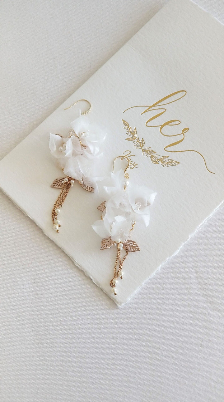 Long Silk Flower Boho Wedding Earrings