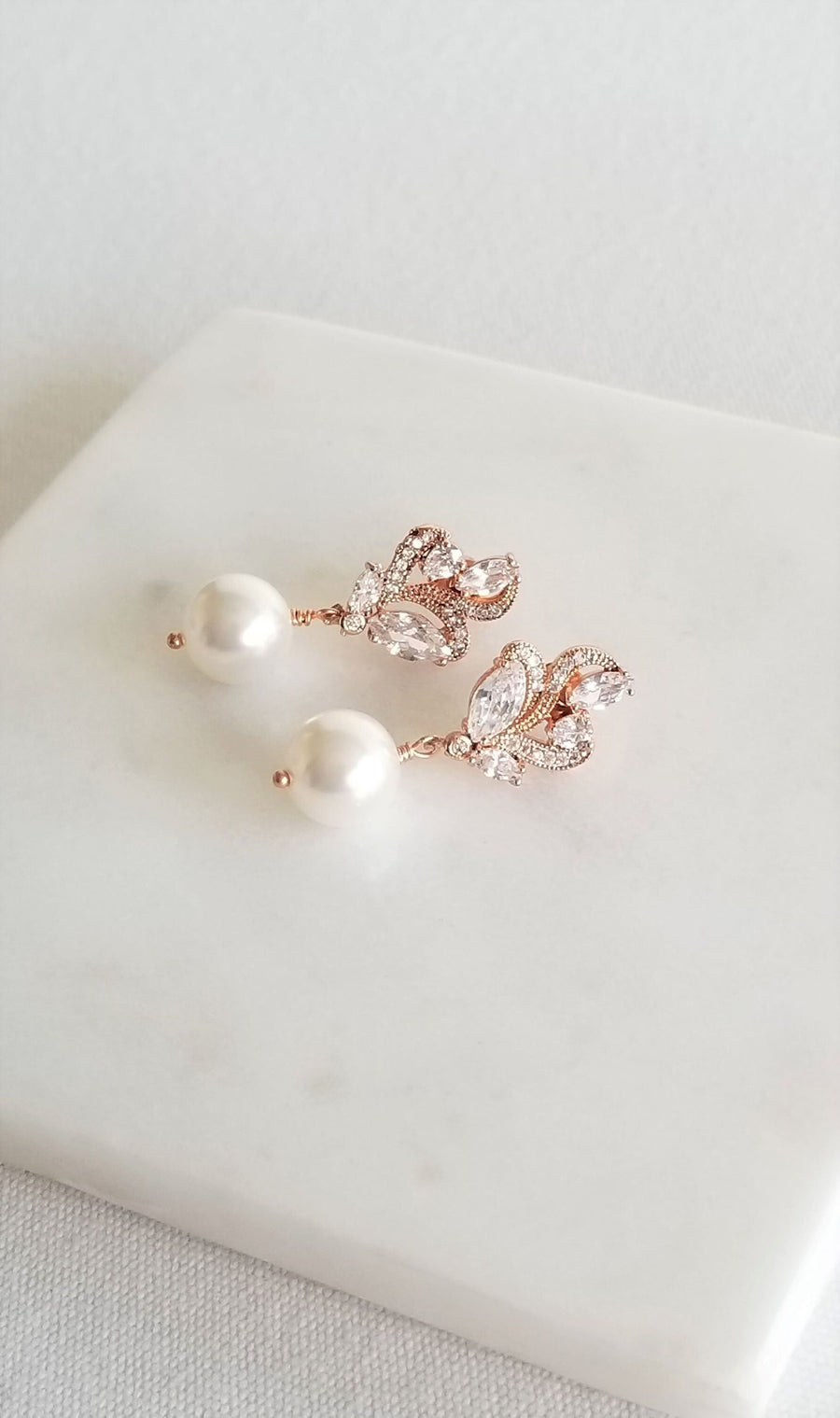 Wedding Pearl Drop Earrings, CZ & Pearl Bridal Earrings, Earrings For Bride, Pearl Wedding Earrings - cubic zirconia stones, faux pearls, head pins