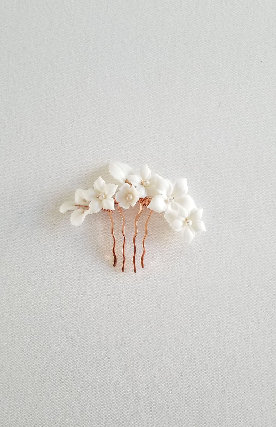 Wedding Hair Comb Porcelain Flowers, Small Floral Wedding Hair Comb, Clay Flower Bridal Hair Comb - Porcelain Flowers, Freshwater Pearls, Metal Comb, Wire, Seed Beads