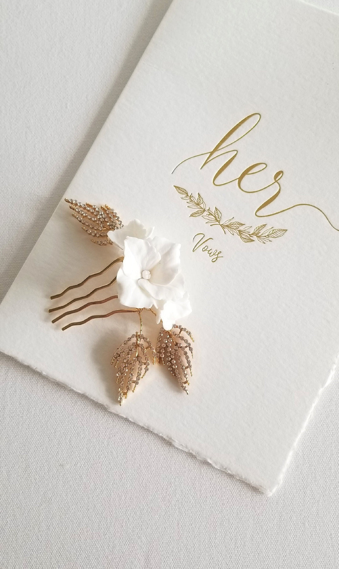 Gold Wedding Hair Comb Polymer Flowers, Gold Floral Wedding Hair Comb, Clay Flower Bridal Hair Comb - wire, metal comb, polymer clay flowers, rhinestone leaves