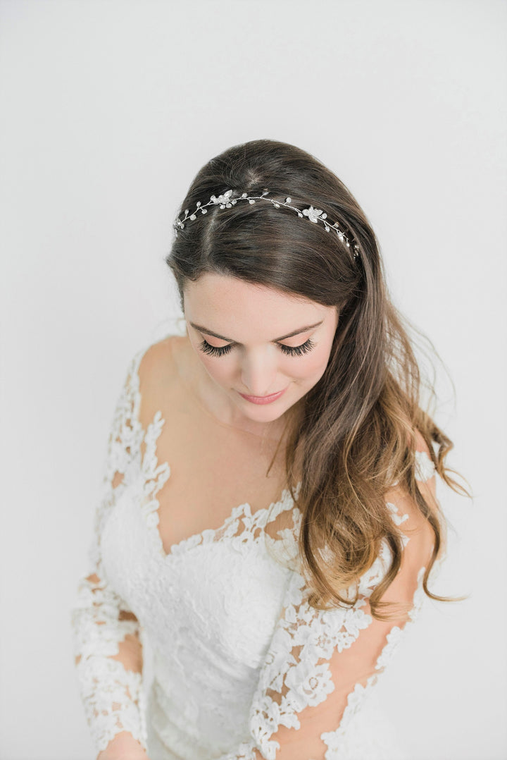 Wedding Hair Vine, Gold Bridal Headpiece, Silver Bridal Headband, Wedding Gold Leaf Hairpiece, Crystal Hair Vine - wire, crystal rhinestones, metal leaves