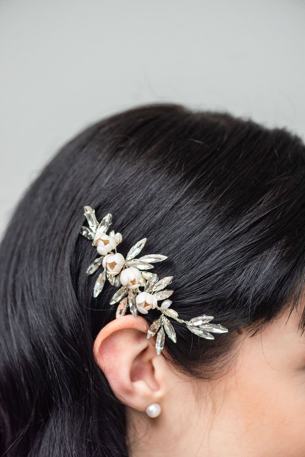 Wedding Hair Comb Freshwater Pearls, Small Silver Polymer Clay Floral Wedding Hair Comb, Silver Crystal Pearl Bridal Hair Comb - wire, metal comb, freshwater pearls, crystals, polymer clay flowers