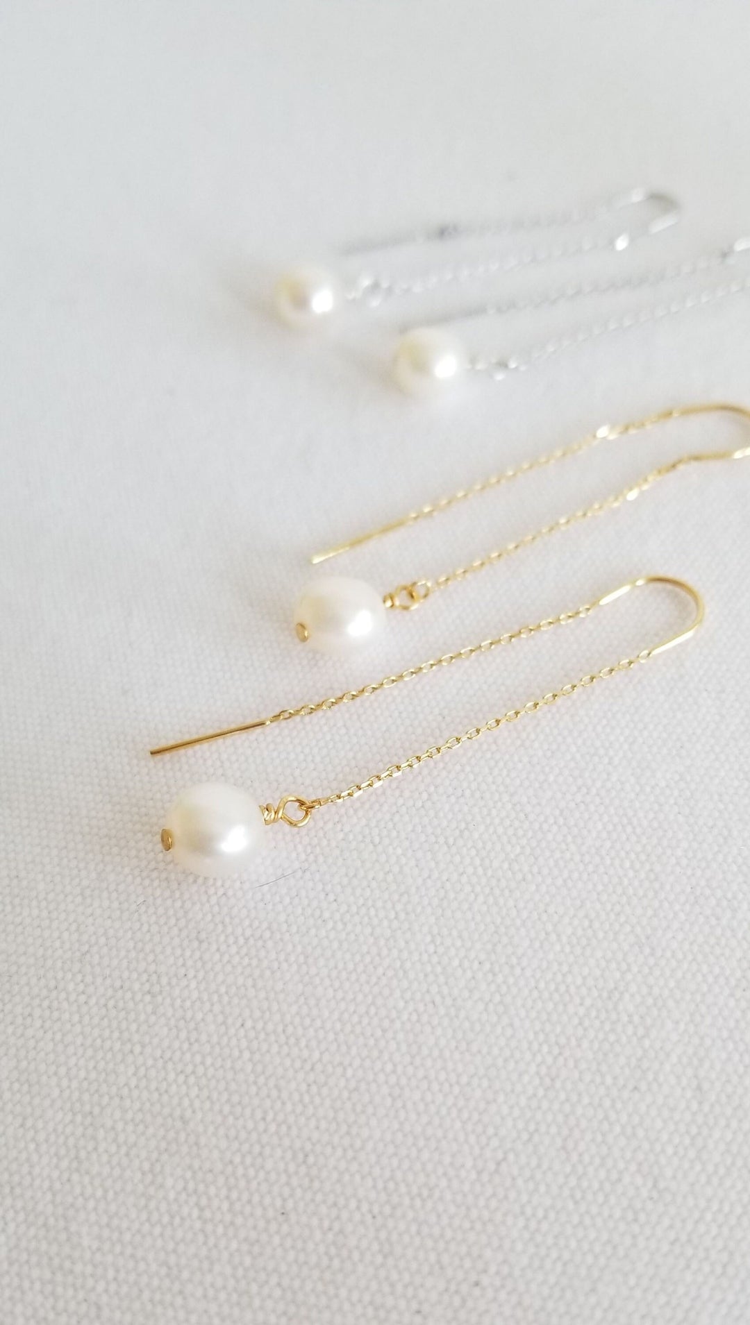 Pearl Bridal Earrings, Long Freshwater Pearl Drop Earrings for Bride, Minimalist Threader Pearl Wedding Earrings - head pins, freshwater pearls, ear threaders