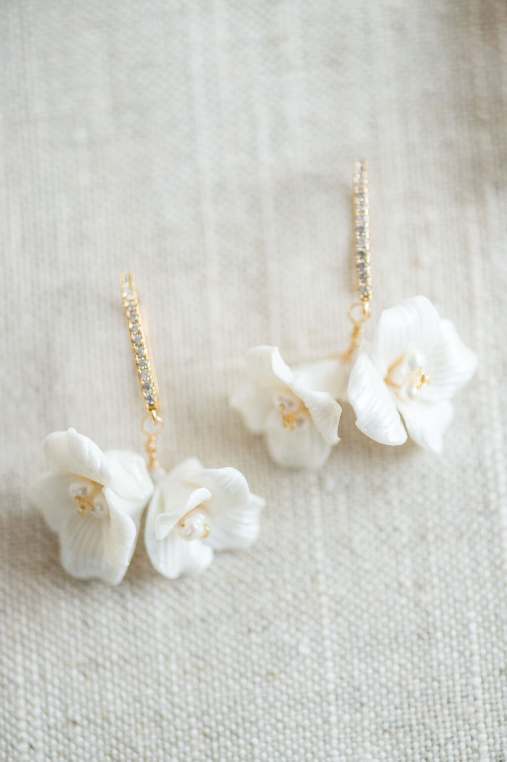 Floral Bridal Earrings, Porcelain Flower Wedding Earrings, Freshwater Pearl Drop Gold Earrings, Earrings For Bride - freshwater pearls, gold plated brass ear wires, cubic zirconias, wire, porcelain flowers, seed beads