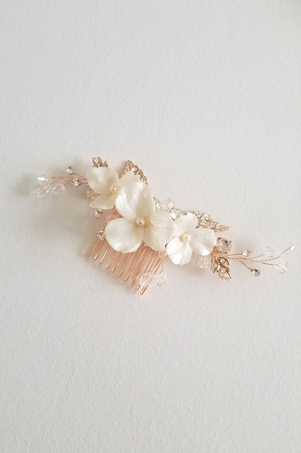 Bridal Hair Comb with Clay Flowers, Wedding Headpiece, Floral Crystal Hair Comb, Wedding Comb for Bride, Bridal Floral Hairpiece - crystals, rhinestones, wire, metal comb, polymer clay flowers, freshwater pearls, seed beads