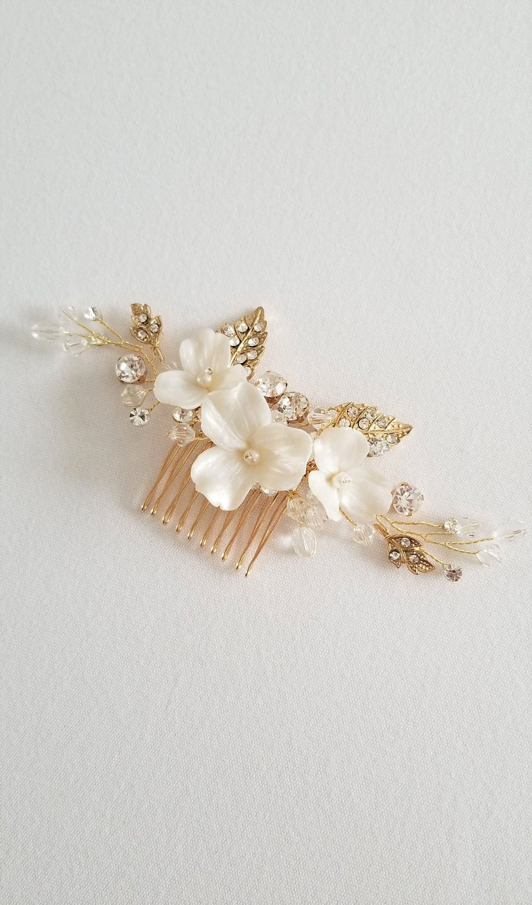 Bridal Hair Comb with Clay Flowers, Wedding Headpiece, Floral Crystal Hair Comb, Wedding Comb for Bride, Bridal Floral Hairpiece - crystals, rhinestones, wire, metal comb, polymer clay flowers, freshwater pearls, seed beads