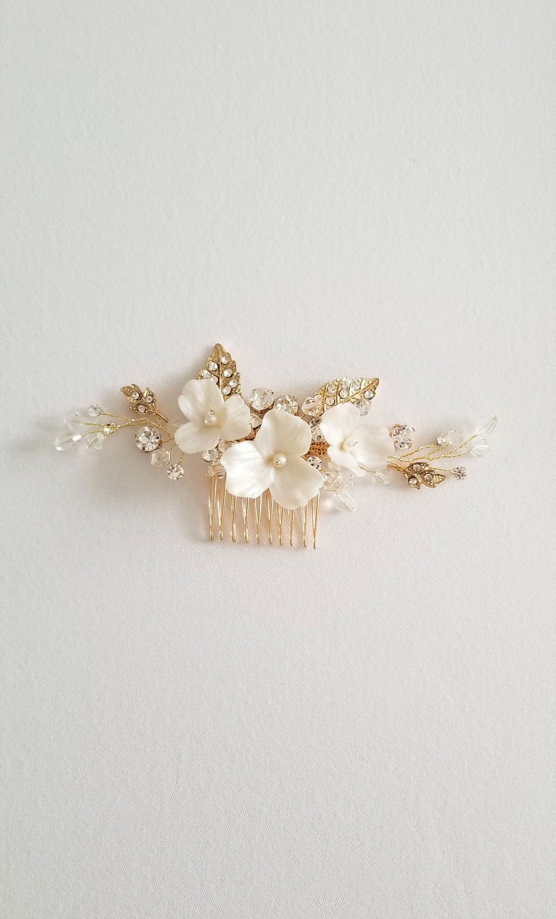 Bridal Hair Comb with Clay Flowers, Wedding Headpiece, Floral Crystal Hair Comb, Wedding Comb for Bride, Bridal Floral Hairpiece - crystals, rhinestones, wire, metal comb, polymer clay flowers, freshwater pearls, seed beads