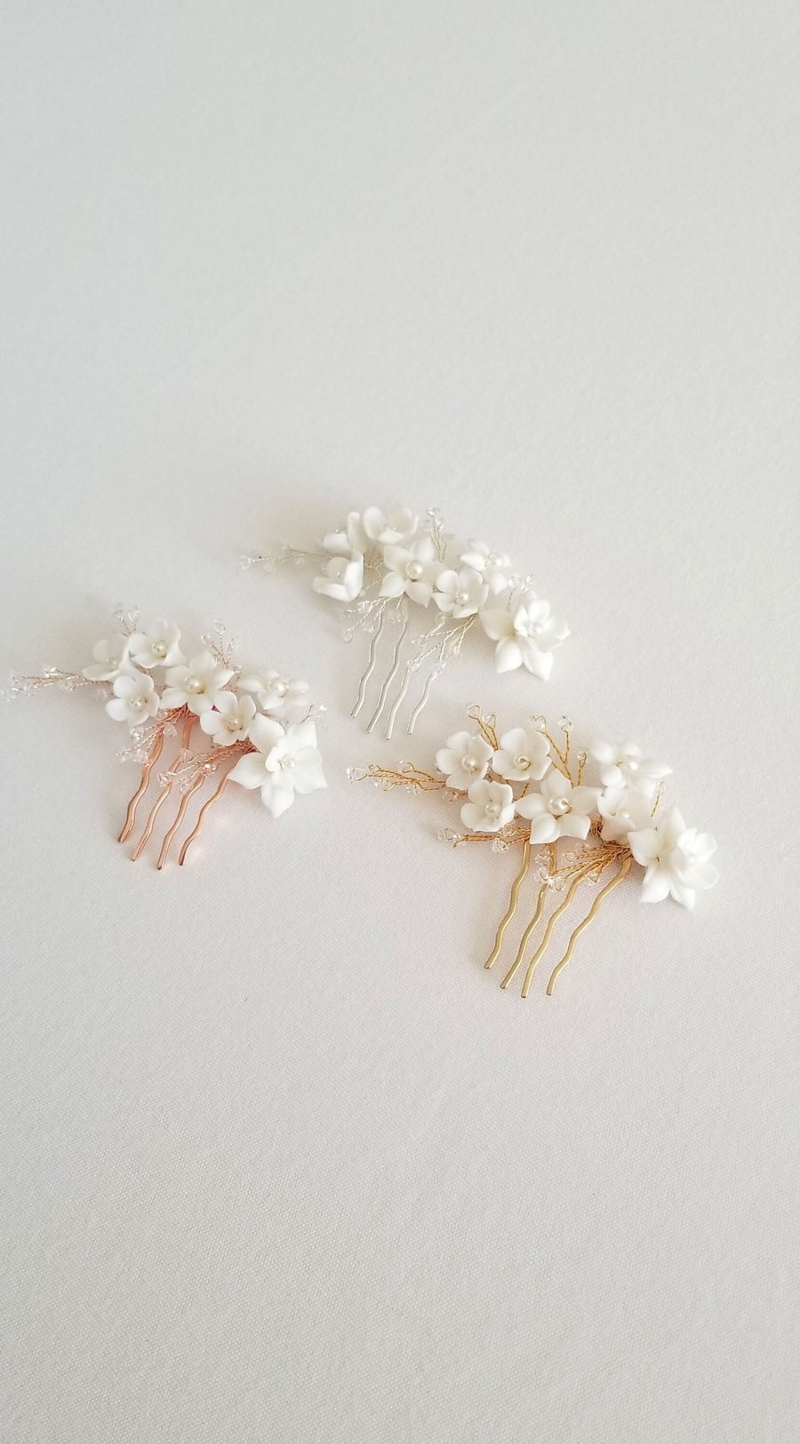 Wedding Hair Comb Porcelain Flowers, Small Floral Wedding Hair Comb, Clay Flower Bridal Hair Comb - wire, metal comb, porcelain flowers, crystals