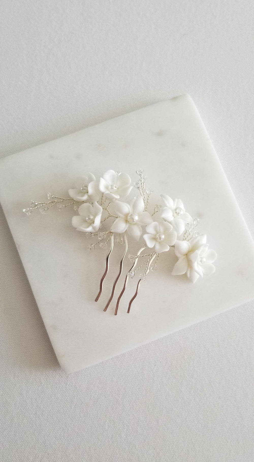 Wedding Hair Comb Porcelain Flowers, Small Floral Wedding Hair Comb, Clay Flower Bridal Hair Comb - wire, metal comb, porcelain flowers, crystals