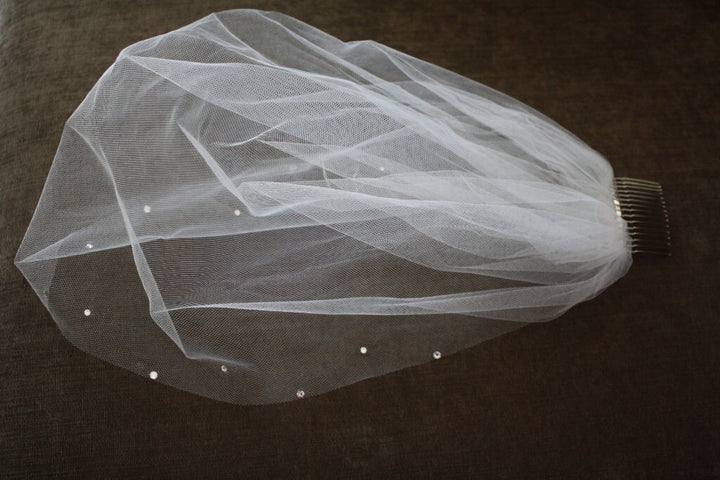 Birdcage Wedding Veil, Bridal Veil, Illusion Tulle Birdcage Veil, Bridal Veil with Rhinestones, Short Veil 18" - PowderBlueBijoux