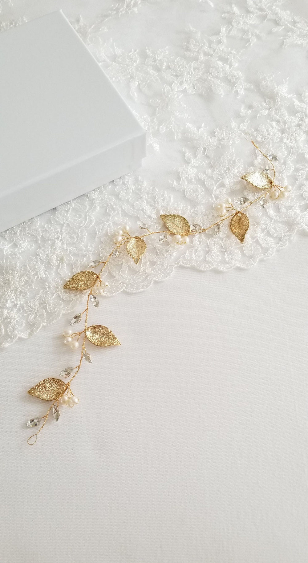 Gold Wedding Hair Vine, Freshwater Pearl Bridal Headpiece, Gold Leaf Pearl Bridal Headband, Wedding Hair Vine, Boho Crystal Vine - wire, crystal rhinestones, freshwater pearls, metal leaves