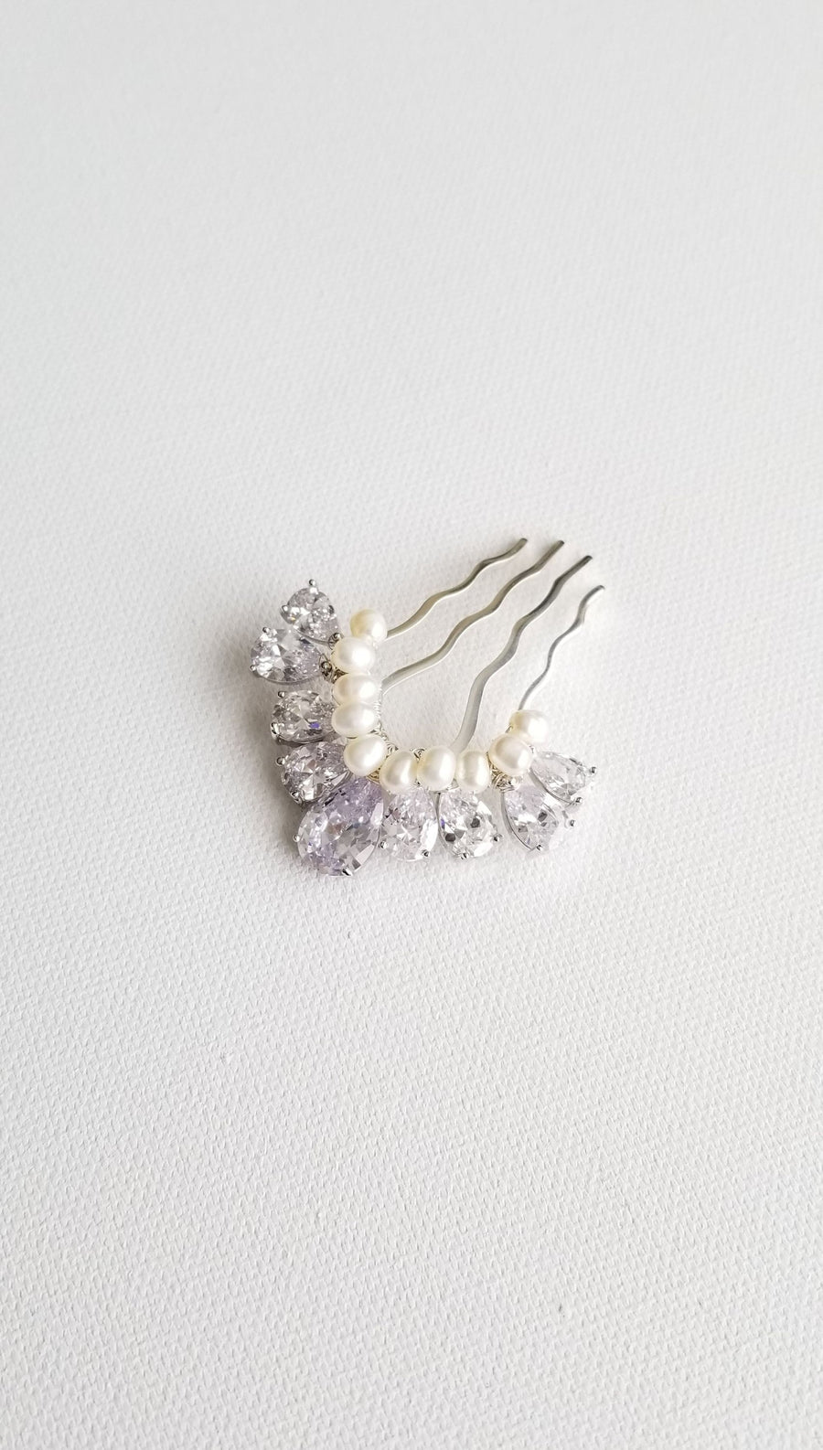 Cubic Zirconia Bridal Comb, Freshwater Pearl Bridal Comb, Pearl Bridal Hair Accessory - metal comb, freshwater pearls, cubic zirconias, wire