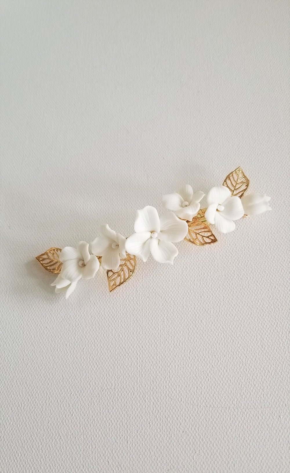 Porcelain Flower Bridal Hair Clip, Floral Wedding Hair Comb, Clay Flower Bridal Hair Accessory - Porcelain Flowers, Freshwater Pearls, Metal Comb, Wire