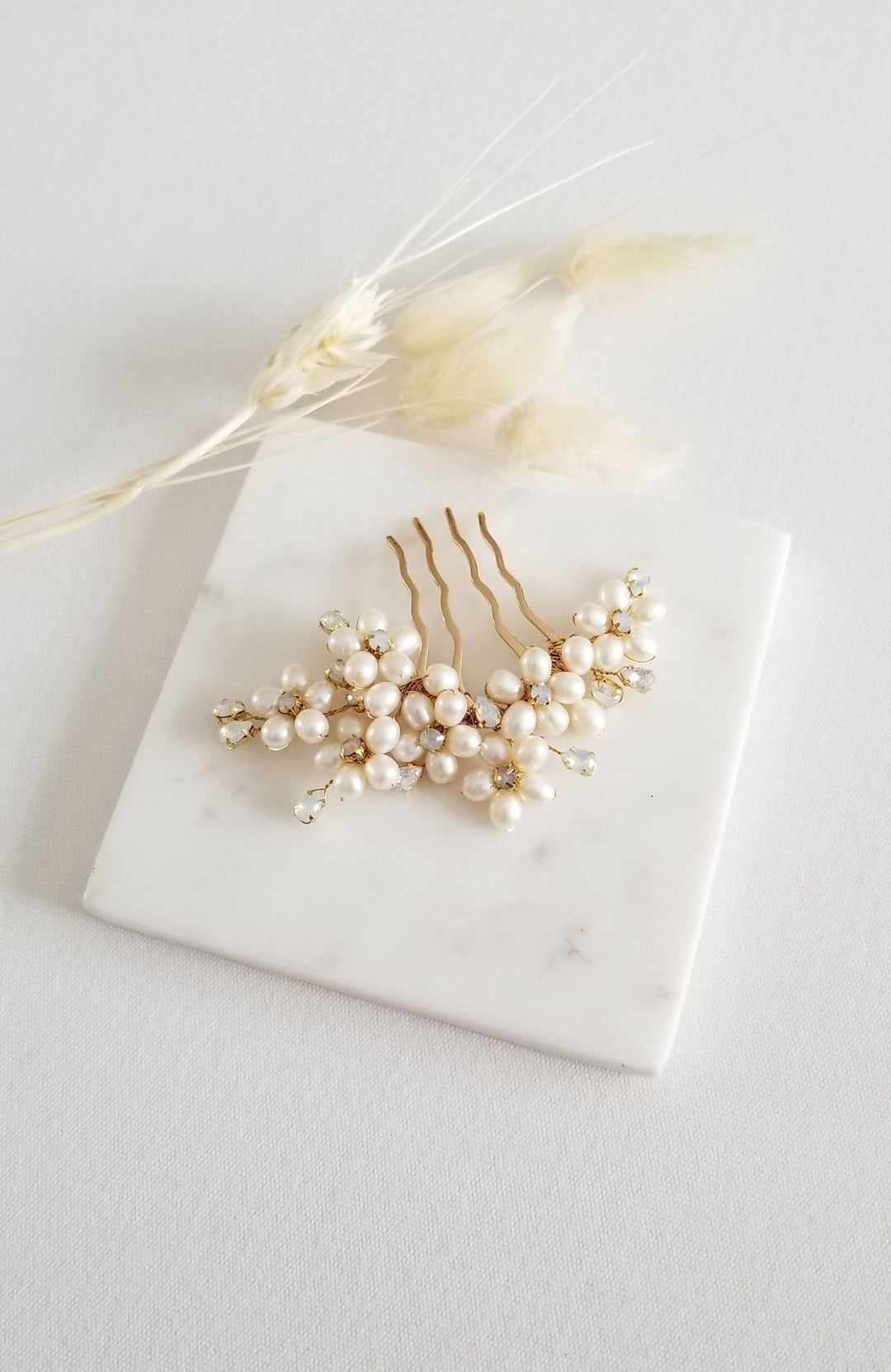 Freshwater Pearl Wedding Hair Comb, Small Pearl Crystal Bridal Hair Comb, Pearl Hair Comb for Bride - freshwater pearls, crystal rhinestones, wire, metal comb