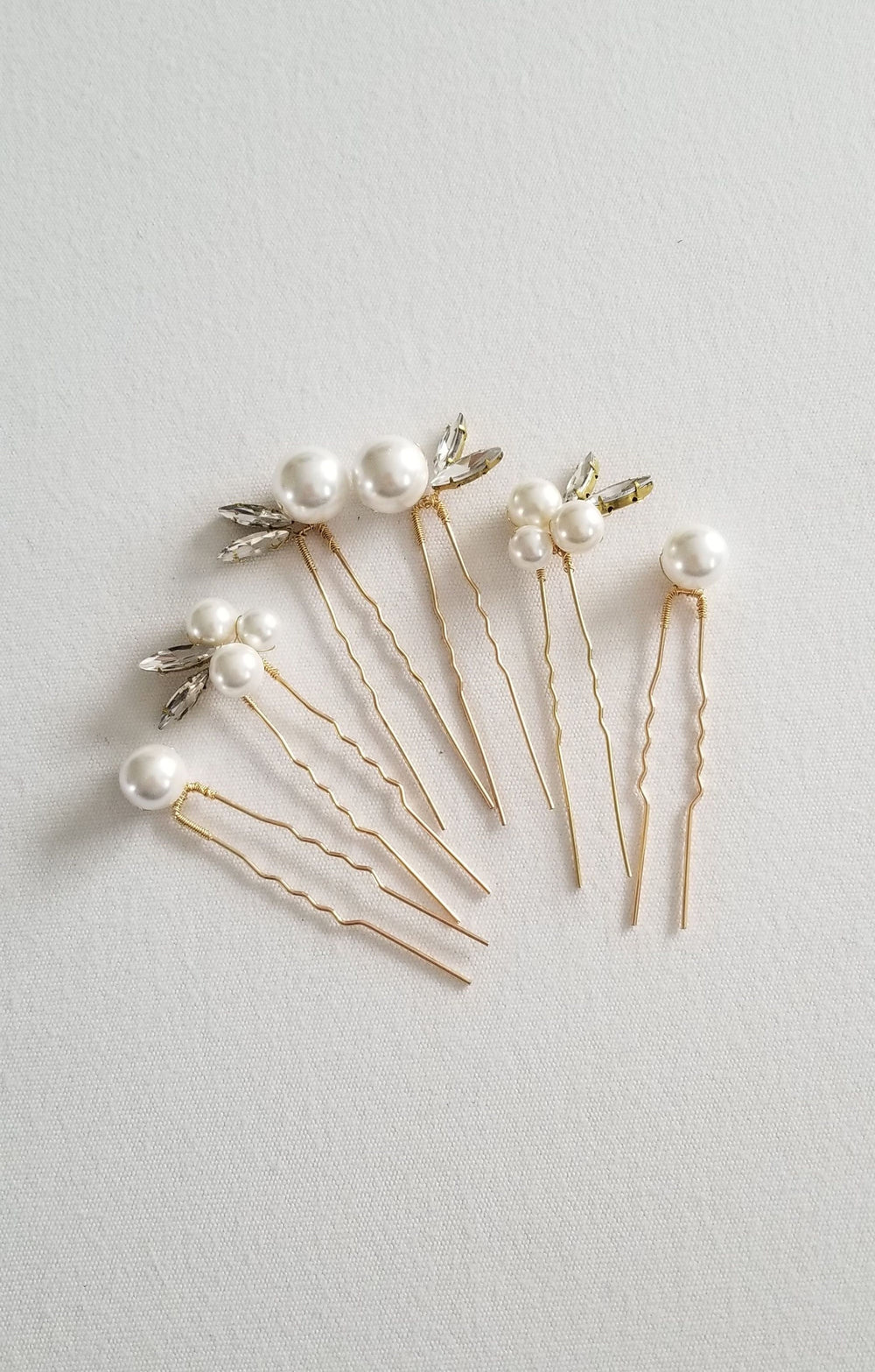 Pearl Wedding Hair Pins, Crystal Bridal Hair Pins, Large White Pearl Bridal Hair pins, Modern Pearl Hair Pins for the Bride - crystal navettes in settings, wire, U pins, shell pearls