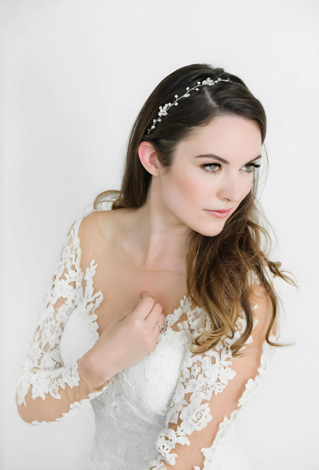 Wedding Hair Vine, Gold Bridal Headpiece, Silver Bridal Headband, Wedding Gold Leaf Hairpiece, Crystal Hair Vine - wire, crystal rhinestones, metal leaves