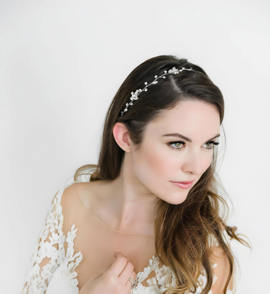 Wedding Hair Vine, Gold Bridal Headpiece, Silver Bridal Headband, Wedding Gold Leaf Hairpiece, Crystal Hair Vine - wire, crystal rhinestones, metal leaves