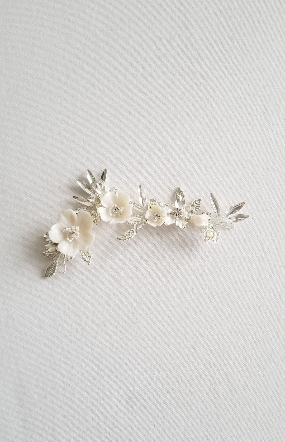 Wedding Flower Headpiece, Floral Bridal Hair Vine, Polymer Clay Flower Hair Accessory For Bride - wire, seed beads, polymer clay flowers, rhinestones, metal leaves, metal flowers, faux pearl