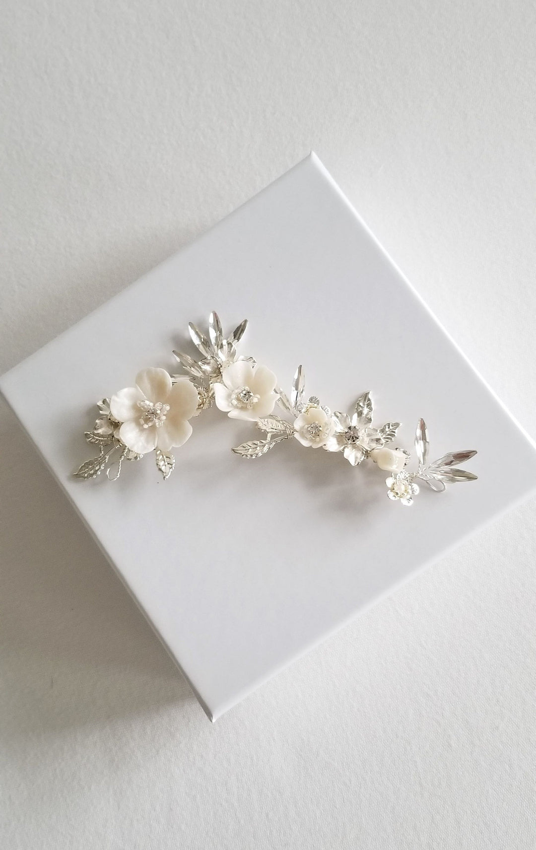 Wedding Flower Headpiece, Floral Bridal Hair Vine, Polymer Clay Flower Hair Accessory For Bride - wire, seed beads, polymer clay flowers, rhinestones, metal leaves, metal flowers, faux pearl