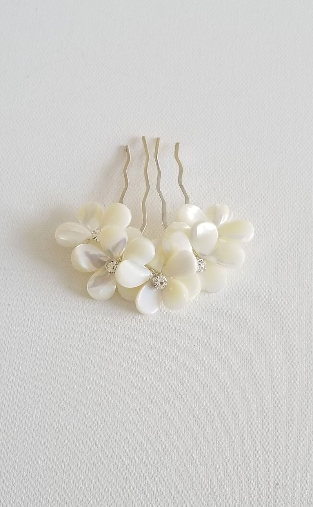 Mother Of Pearl Bridal Hair Comb, Floral Wedding Hair Comb, Shell Petal Flowers Bridal Hair Accessory - Metal Comb, Wire, Mother of Pearl beads, Crystal Rhinestones