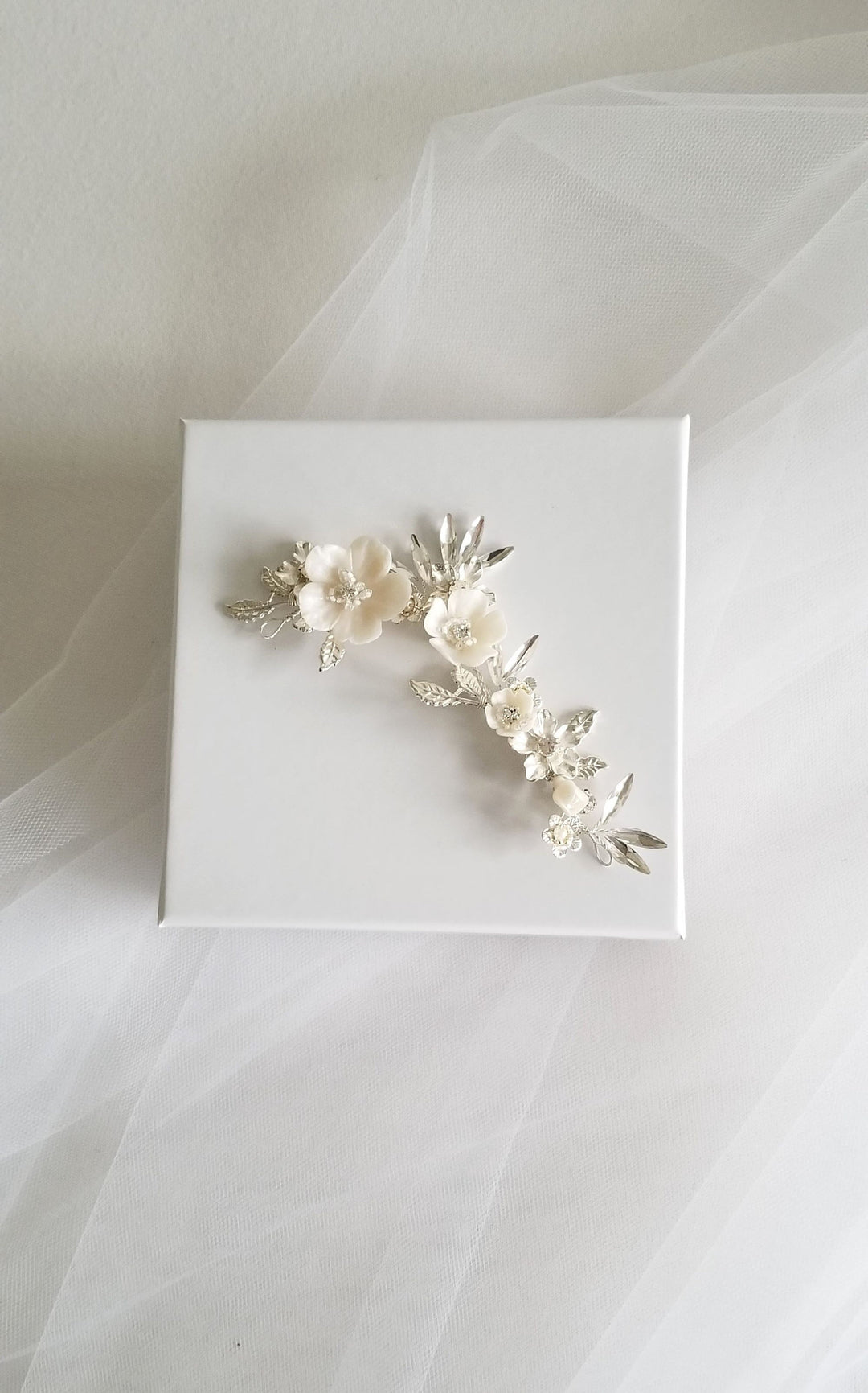 Wedding Flower Headpiece, Floral Bridal Hair Vine, Polymer Clay Flower Hair Accessory For Bride - wire, seed beads, polymer clay flowers, rhinestones, metal leaves, metal flowers, faux pearl