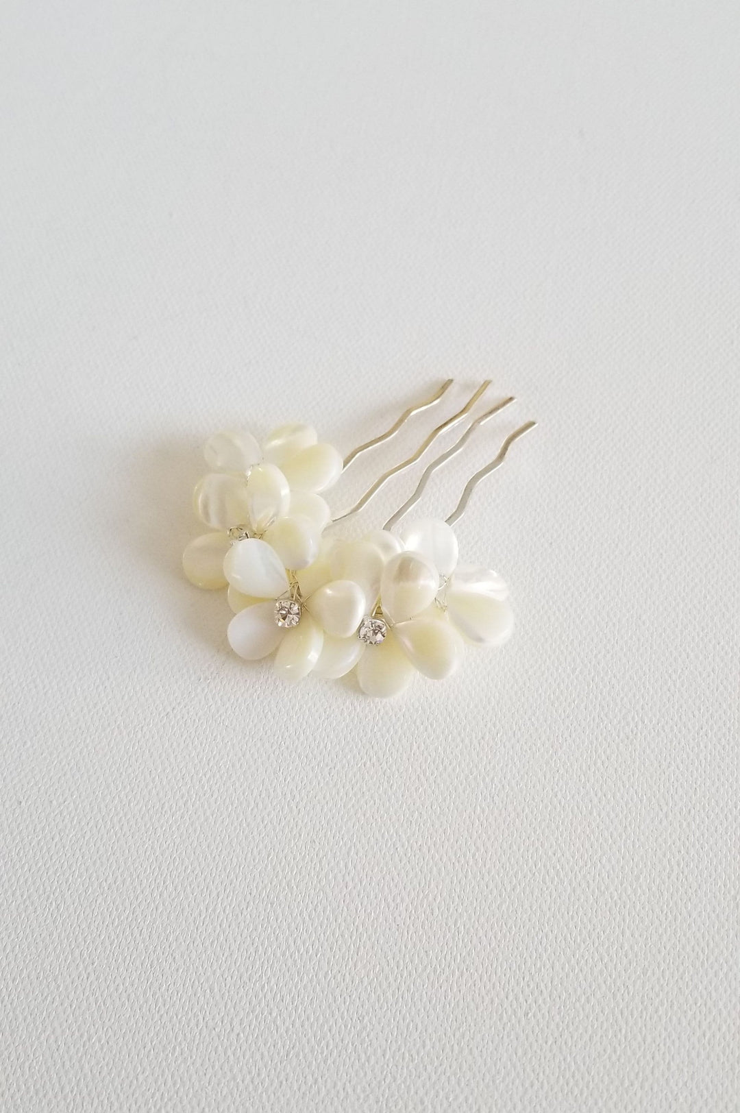 Mother Of Pearl Bridal Hair Comb, Floral Wedding Hair Comb, Shell Petal Flowers Bridal Hair Accessory - Metal Comb, Wire, Mother of Pearl beads, Crystal Rhinestones