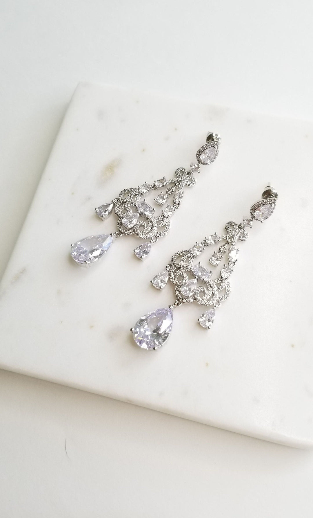 Chandelier Bridal Earrings, Statement Earrings For The Bride, Rose Gold Cubic Zirconia Wedding Earrings - cubic zirconias, plated brass findings