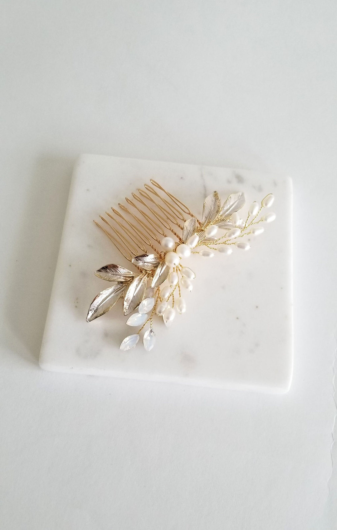 Freshwater Pearl Bridal Hair Comb, Pearl Hair Accessory For The Bride, Wedding Hair Comb - freshwater pearls, crystal navettes, metal leaves, metal comb, wire