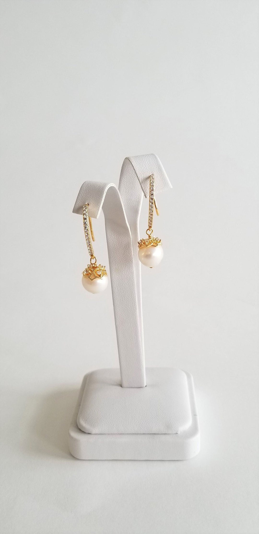 Pearl Bridal Earrings, Freshwater Pearl Wedding Earrings, Pearl Drop Gold Earrings, Earrings For Bride - freshwater pearls, gold plated brass ear wires, bead cap, head pin, cubic zirconias