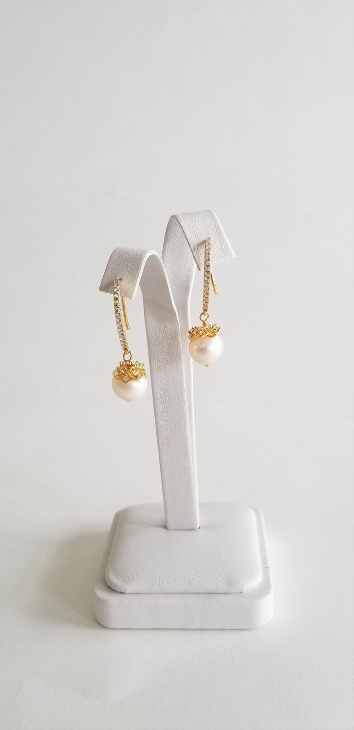 Pearl Bridal Earrings, Freshwater Pearl Wedding Earrings, Pearl Drop Gold Earrings, Earrings For Bride - freshwater pearls, gold plated brass ear wires, bead cap, head pin, cubic zirconias