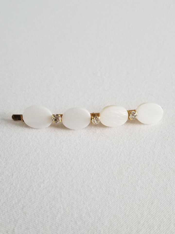 Mother of Pearl Wedding Hair Clip, Rhinestone Bridal Bobby Pin, Bridal Crystal Pearl Hair Slide - rhinestones, bobby pin, wire, mother of pearl beads