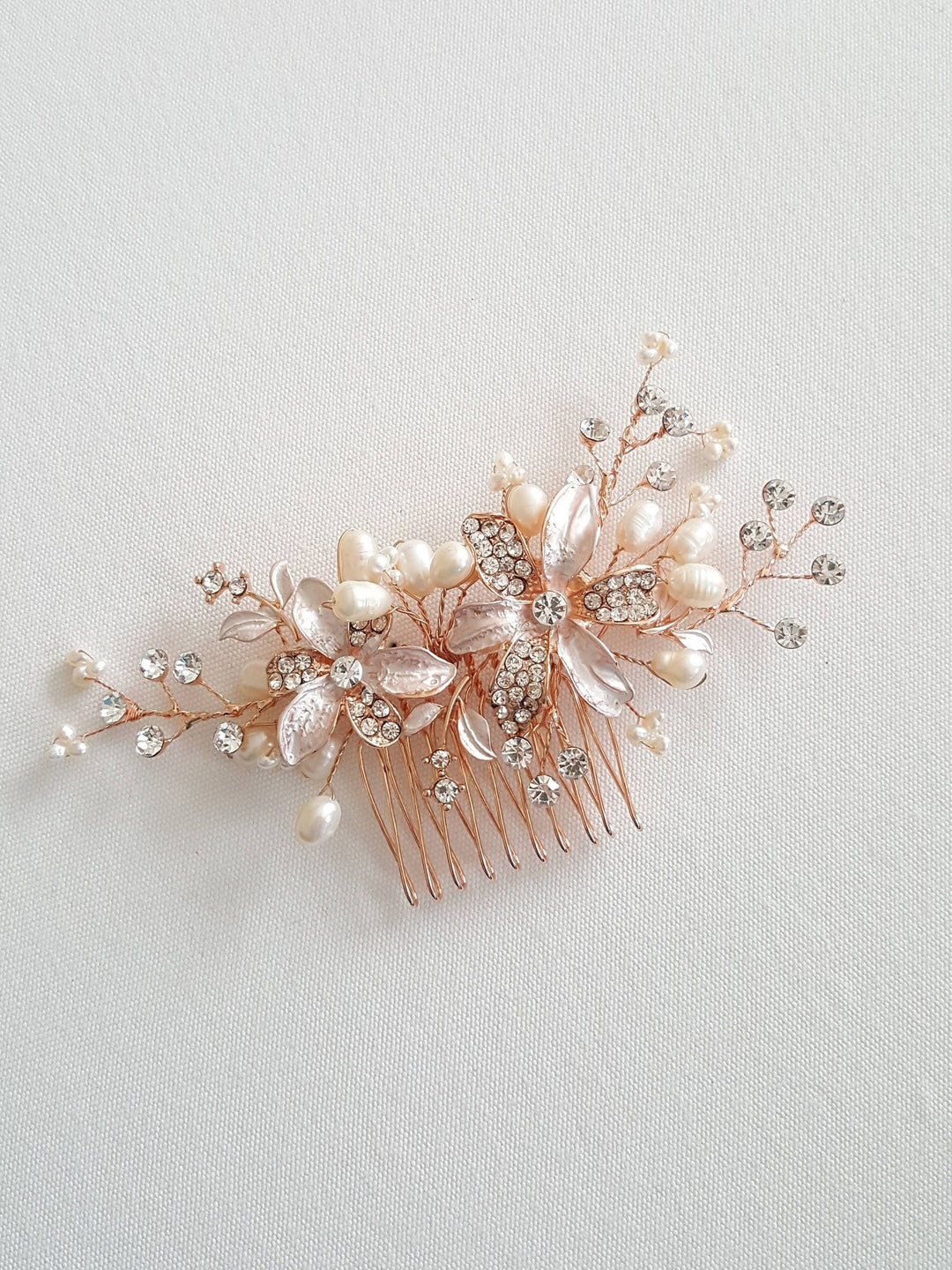 Wedding Hair Comb, Silver Wedding Headpiece, Crystal Pearl Bridal Comb, Gold Bridal Headpiece, Rose Gold Pearl Bridal Comb - crystal rhinestones, metal comb, silver metal base, freshwater pearls, wire