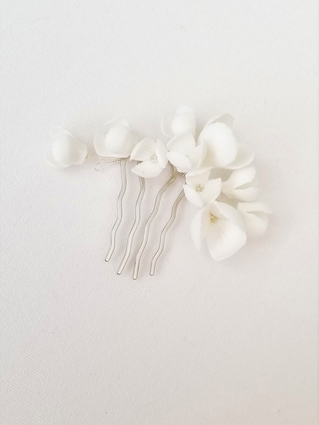 Porcelain Flower Bridal Hair Comb, Floral Wedding Hair Comb, White Clay Flower Hair Accessory For Bride - porcelain flowers, sead beads, wire, metal comb