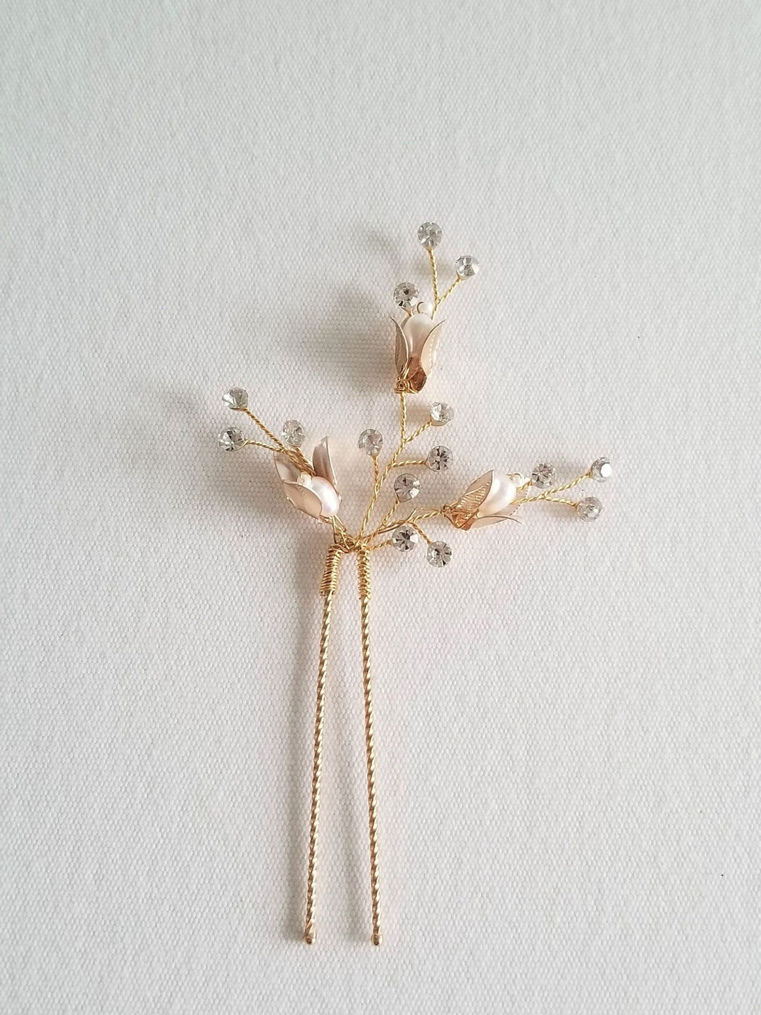 Pearl Wedding Hair Pins, Gold Pearl Blossom Bridal Hair Pins, Bohemian Crystal Freshwater Pearl Hair Pins For Bride - rhinestones, freshwater pearls, wire, metal flowers, metal hair pin