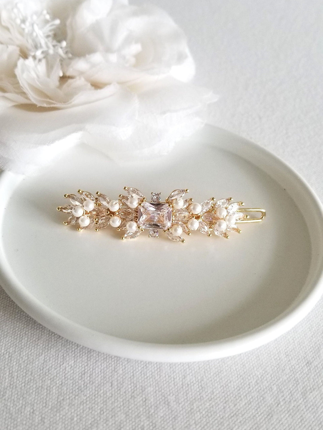 Wedding Pearl Hair Clip, Wedding Hair Accessory, CZ Pearl Bridal Hair Clip, Crystal Hair Clip, Wedding Headpiece - freshwater pearls, silver toned components, wire, cubic zirconias, faux pearls