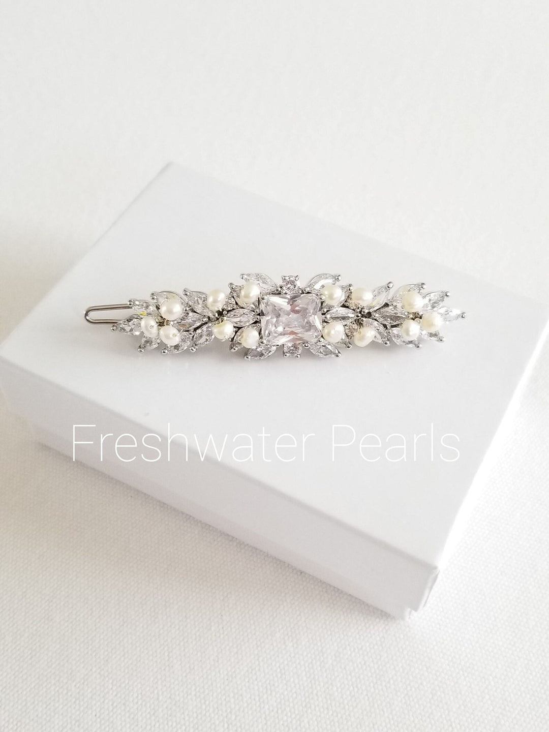 Wedding Pearl Hair Clip, Wedding Hair Accessory, CZ Pearl Bridal Hair Clip, Crystal Hair Clip, Wedding Headpiece - freshwater pearls, silver toned components, wire, cubic zirconias, faux pearls