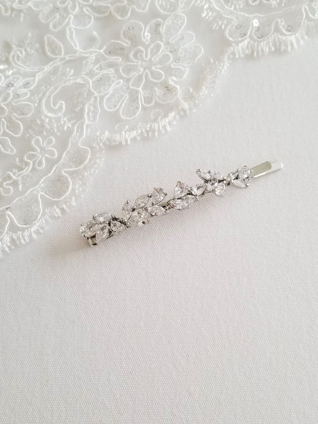 Wedding Hair Clip, Wedding Hair Accessory, CZ Bridal Hair Clip, Crystal Hair Pin, CZ Wedding Bobby Pin - cubic zircons, silver toned components, wire