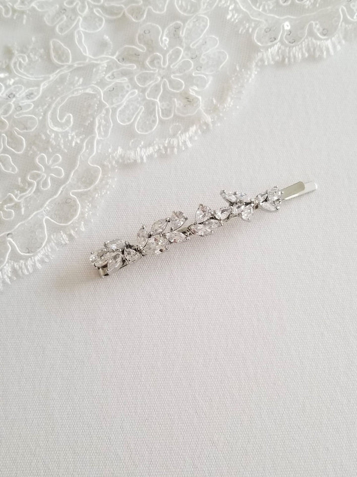 Wedding Hair Clip, Wedding Hair Accessory, CZ Bridal Hair Clip, Crystal Hair Pin, CZ Wedding Bobby Pin - cubic zircons, silver toned components, wire