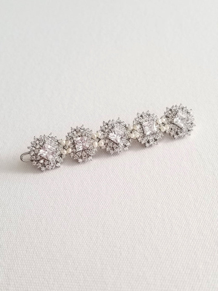 Wedding Hair Clip Pearl, Wedding Hair Barrette, Cubic Zirconia Pearl Bridal Hair Clip, Small Hair Accessory for Bride, Wedding CZ Clip - freshwater pearls, silver toned components, wire, cubic zirconias