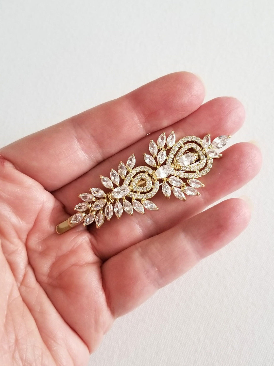 Wedding Side Hair Clip, Wedding Hair Accessory, Silver Cubic Zirconia Bridal Hair Clip, Crystal Hair Pin, Gold CZ Wedding Bobby Pin - silver toned components, wire, metal hair clip, cubic zirconias