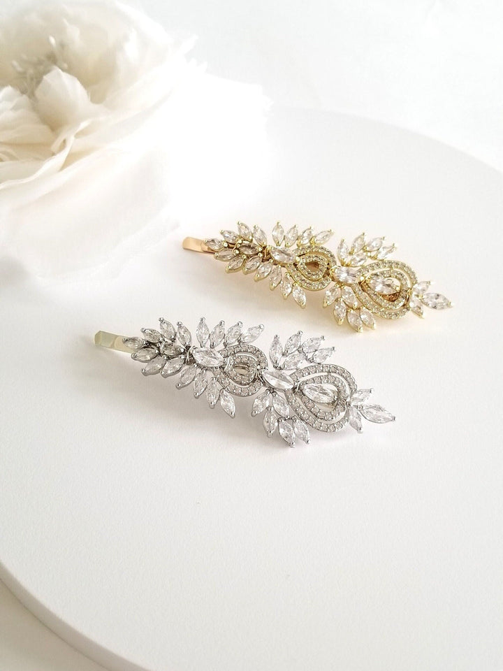 Wedding Side Hair Clip, Wedding Hair Accessory, Silver Cubic Zirconia Bridal Hair Clip, Crystal Hair Pin, Gold CZ Wedding Bobby Pin - silver toned components, wire, metal hair clip, cubic zirconias