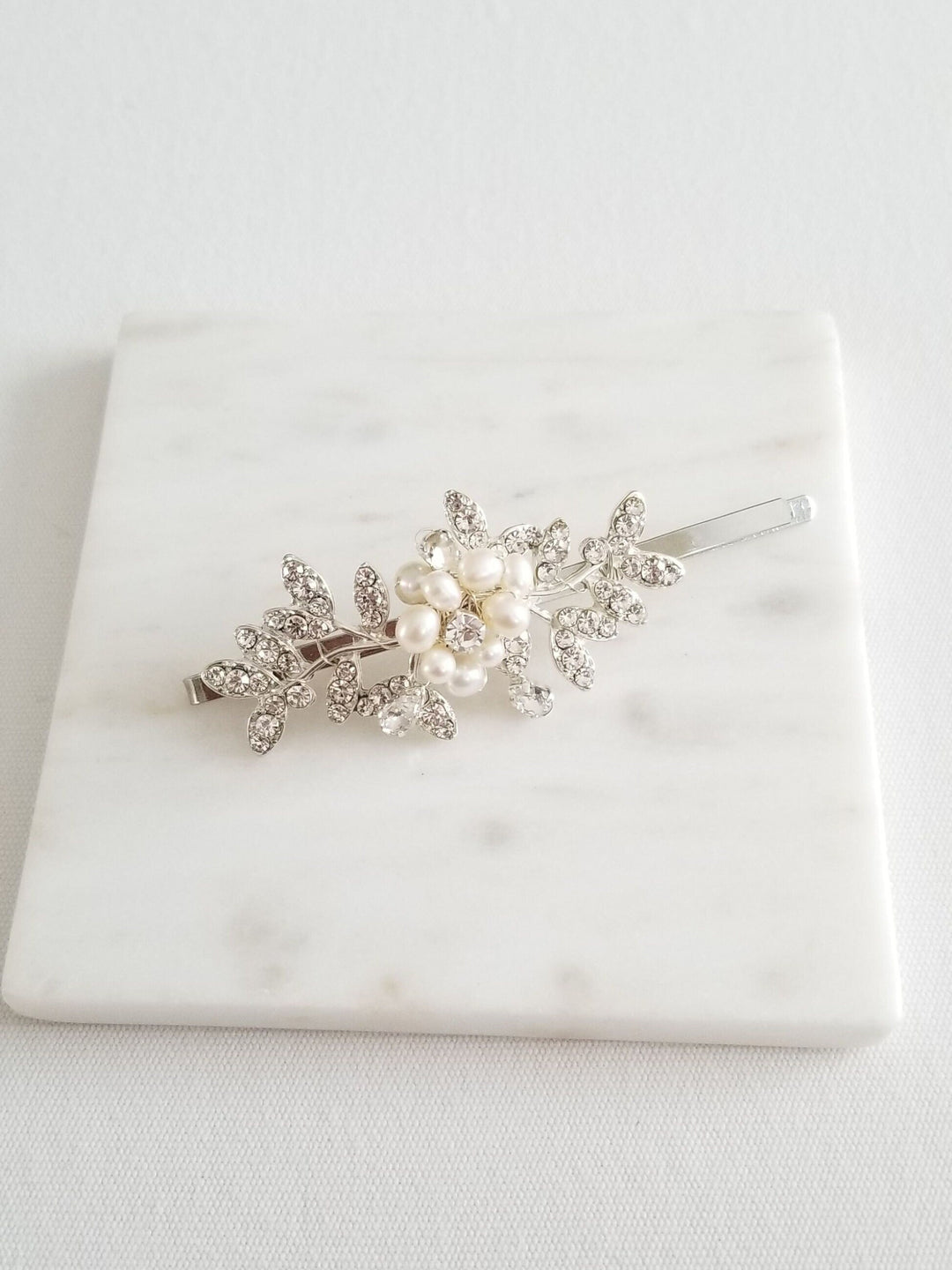 Bridal Hair Clip, Pearl Crystal Wedding Hair Pin, Rhinestone Pearl Hair Clips, Hair Clips For Bride - rhinestones, bobby pin, wire, freshwater pearls, metal leaves